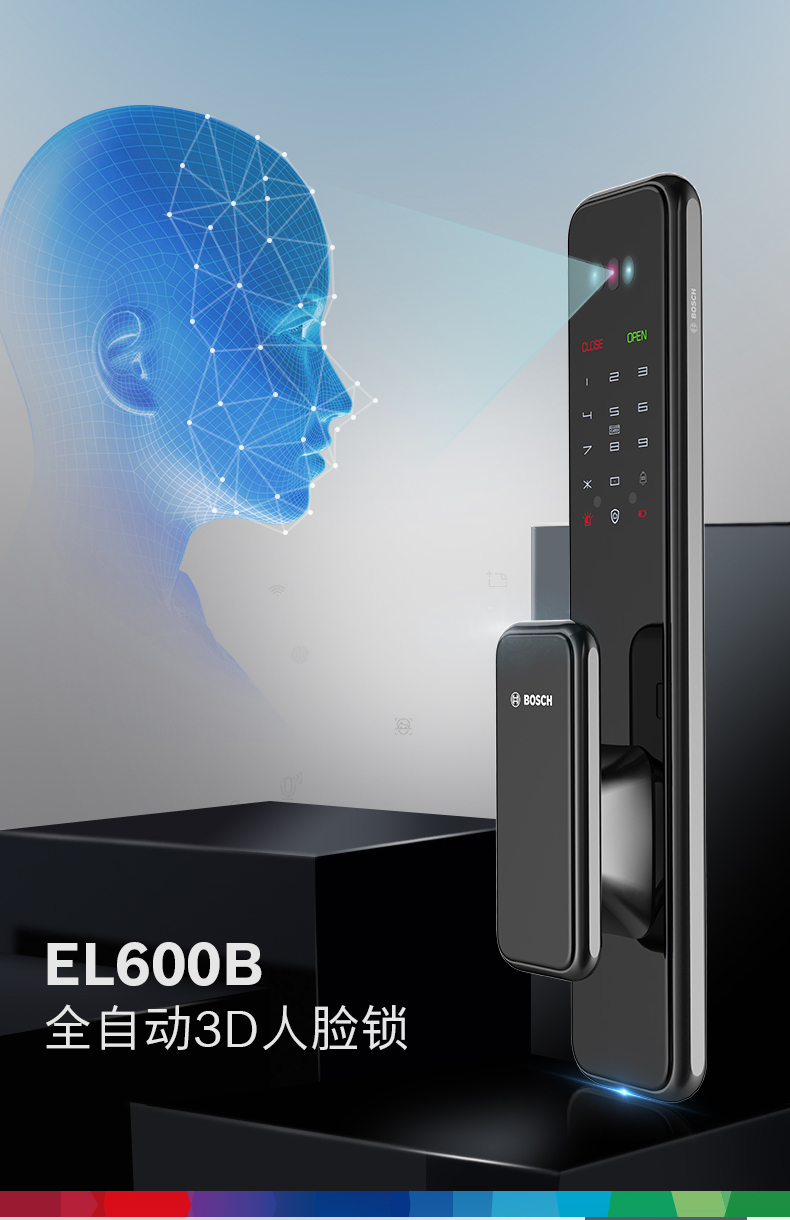 德国博世（BOSCH）EL600B智能锁3D人脸识别指纹锁密码家用防盗门锁电子锁 纳米黑(图2)